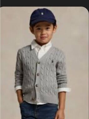 Polo by Ralph Lauren Gray Cable-Knit V-Neck Cardigan